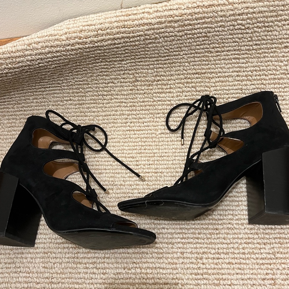 Aldo Black Lace-Up Block Heels